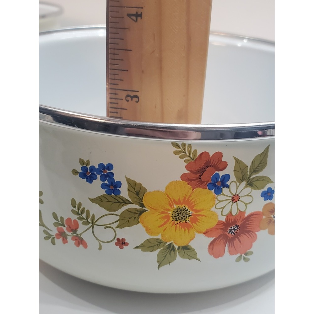 Vintage‎ Enamelware Pots JPM Sweet Flower 80s  Made In Spain Excellent - Picture 7 of 10